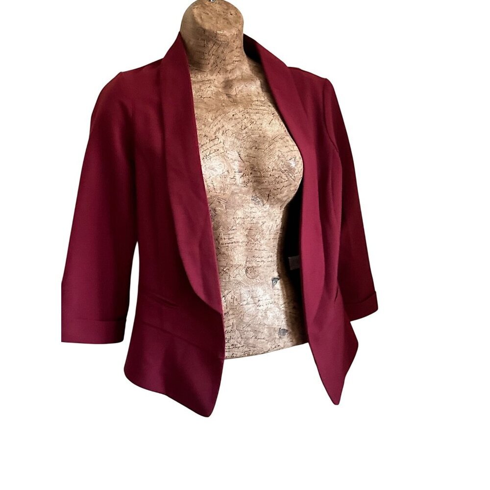 Charlotte Russe 90s Y2K Open Front Blazer Jacket With 3/4 Sleeves & Peplum Hem